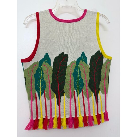 Rachel Antonoff Rainbow Chard Shell Sweater Tank Vest Cropped Lettuce Leaf L - Picture 9 of 12